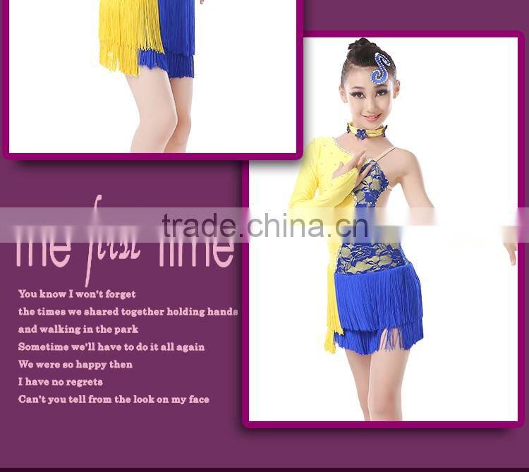 Girls Children Open Back Spliced Unequal Latin Dance Dress Kids Samba Tango Salsa Tassel Competition Dress