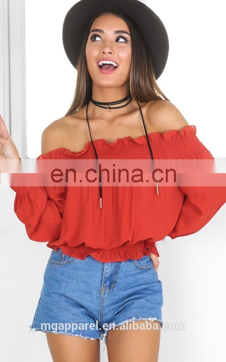 New design long sleeve ladies off shoulder crop top,women off shoulder blouse