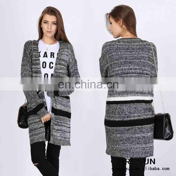 Women Knitted Striped Pattern Long Cardigan Sweater