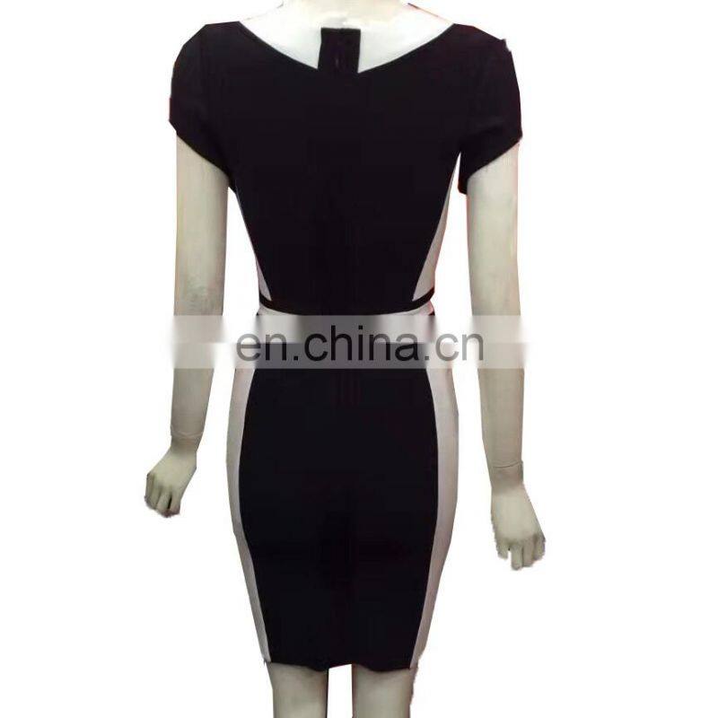 2017 Summer Fashion Short Sleeve White Black Contrast Color Bandage Celebrity Dresses for Women
