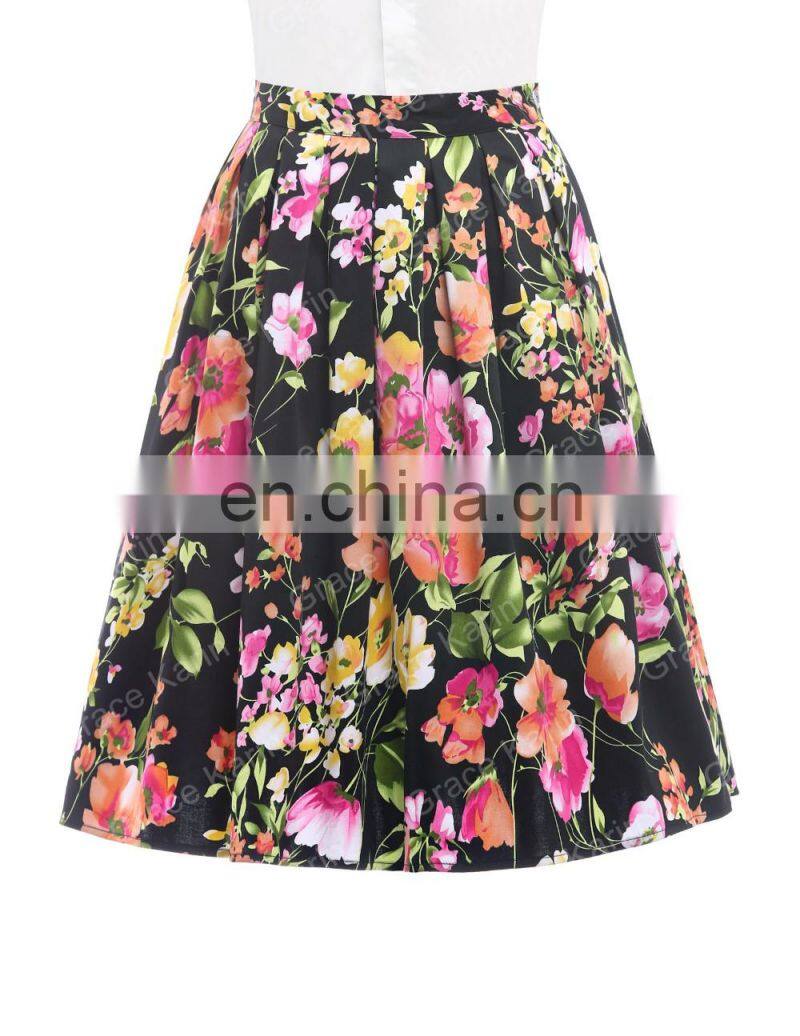 19 Colors ! Grace Karin Cheap Occident Short Retro Vintage 50s Floral Print Cotton Skirt CL6294-11#