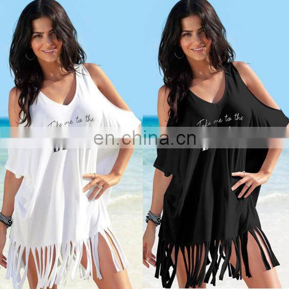 2019 Dress Womens Tassel Letters Print Baggy Swimwear Bikini Cover-UPS Beach Dress vestidos de fiesta #25 Dropshipping
