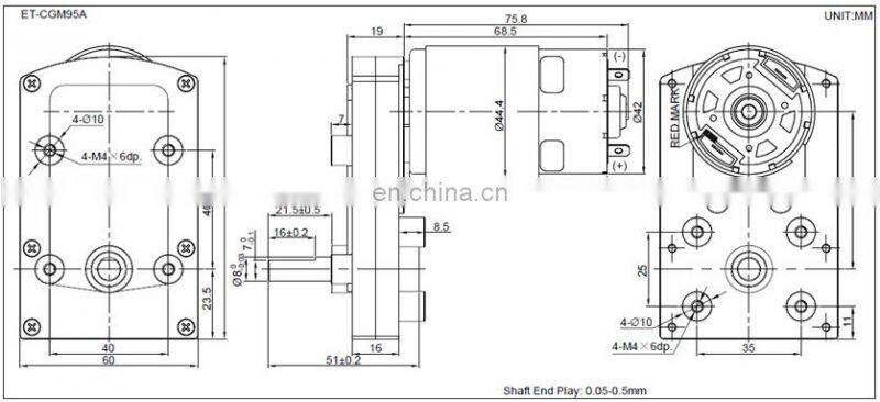 12V 24V ET-CGM95-A flat gear reduced electric motors for sale