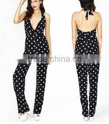 European fashion halter neck backless dot print women jumpsuites