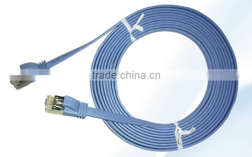 1 FT 600MHZ CAT6A Ethernet cat6a Flat Patch Cable ribbon cable black / blue factory price
