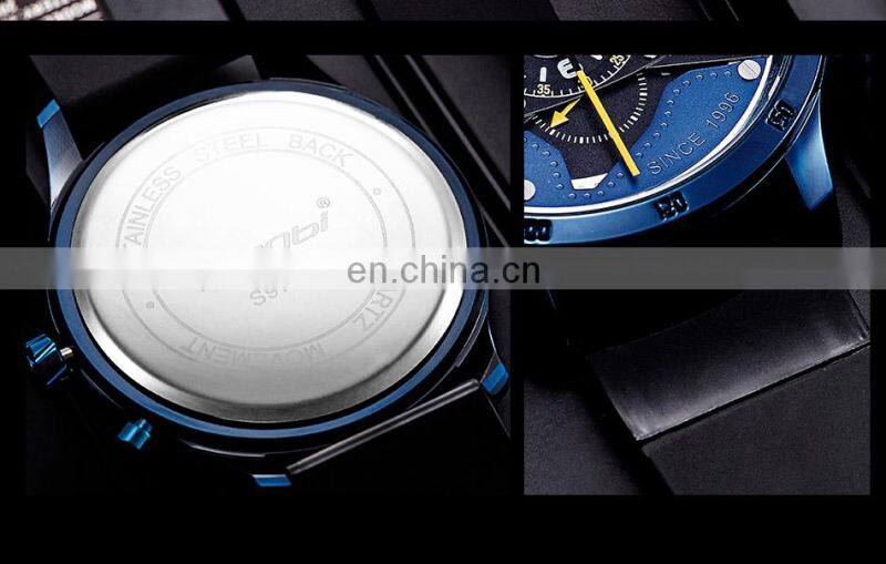 SINOBI Masculine Big Dial Wristwatch S9789G Silicone Band Black Chronograph Watch Multi Function Youth Men Watch