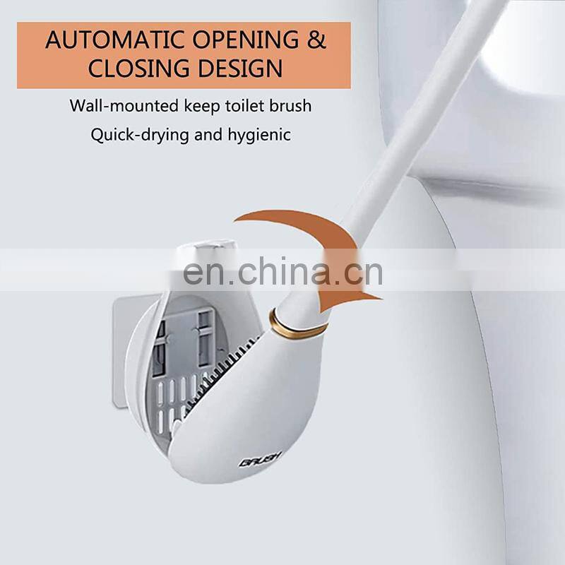 Silicone Toilet Brushes With Holder Set Wall-Mounted Long Handled Toilet Cleaning Brush Modern Hygienic Bathroom Accessories