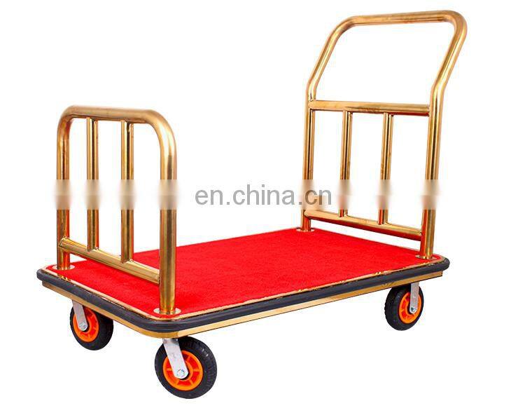 High Quality Titanium Gold Plated Hotel Luggage Cart Bellman Cart Trolley service