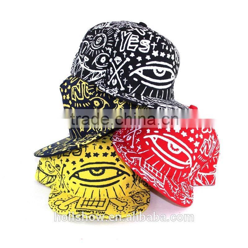 Best Selling Fashion Large Eye Printed Adult Hiphop Flat Cap Snapback