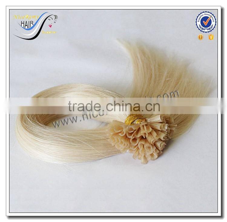 Wholesale top quality pre bonded u tip hair extensions white silky straight 100% russian virgin human hair