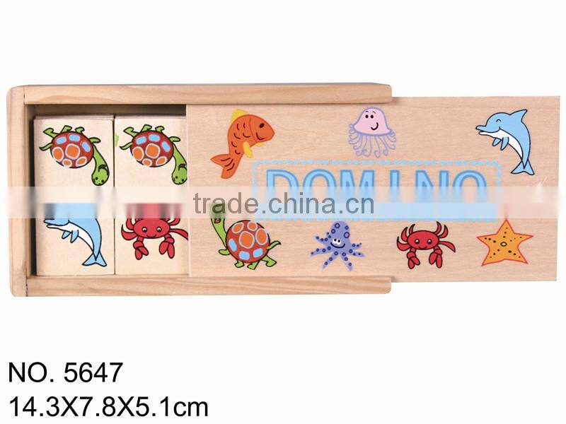china online shopping 28 pcs hot-sale sea animal baby's safety gift small size puzzle wooden boxkids domino game set