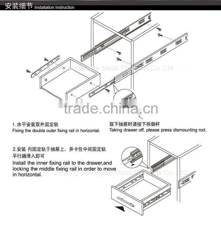 42mm 3 fold ball bearing drawer slide parts for bedroom drawer slide
