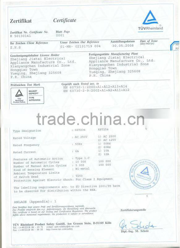 JIATAI Adjustable bimetallic thermostat for deep fryer