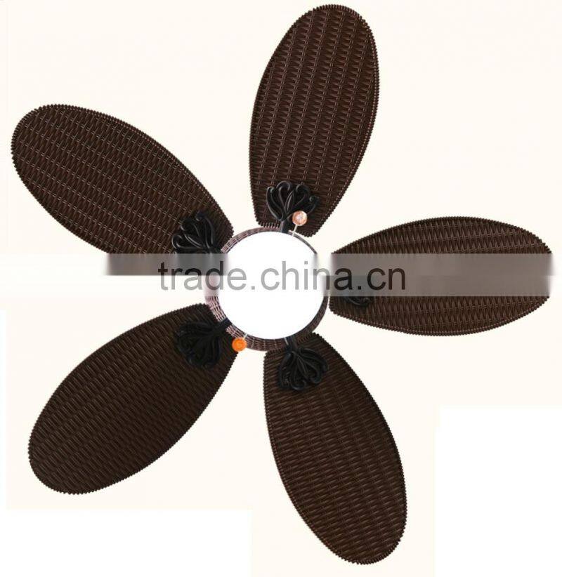 48 inch Ceiling Fan with Five Antique brown Wicker knitted Blades and Light Kit for tropical rainy climate PTSD185