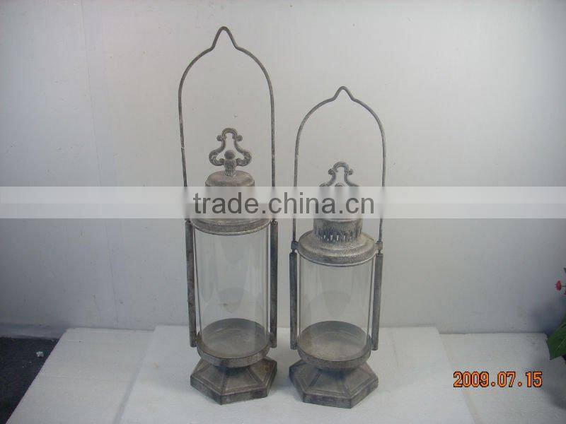 DSCN3880- S/2 pillar metal candle lantern w/hurricane glass