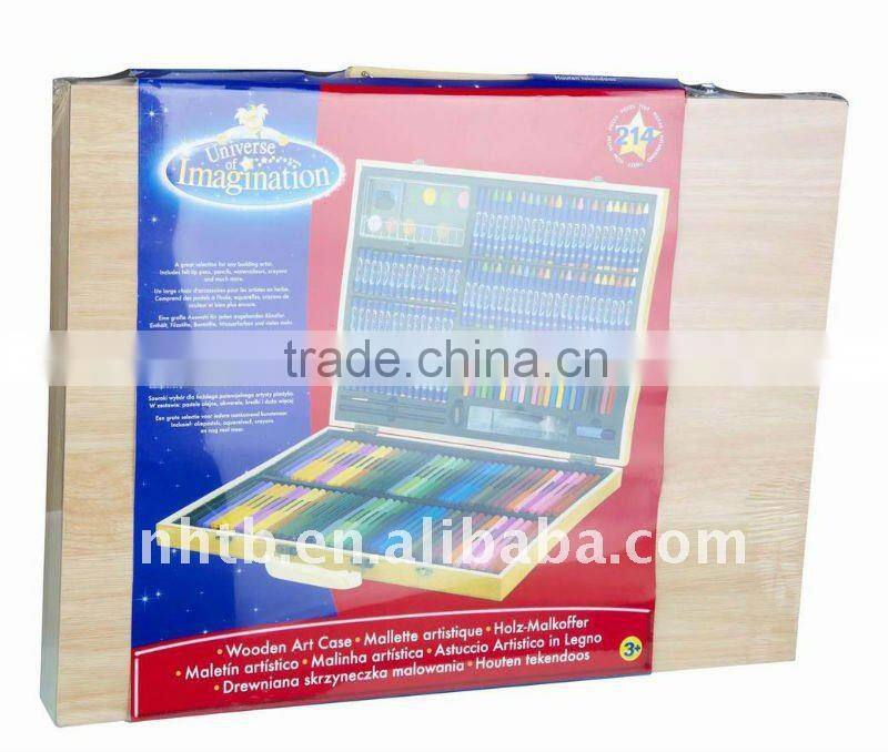 stationery set with wooden case of 214pcs wooden art case