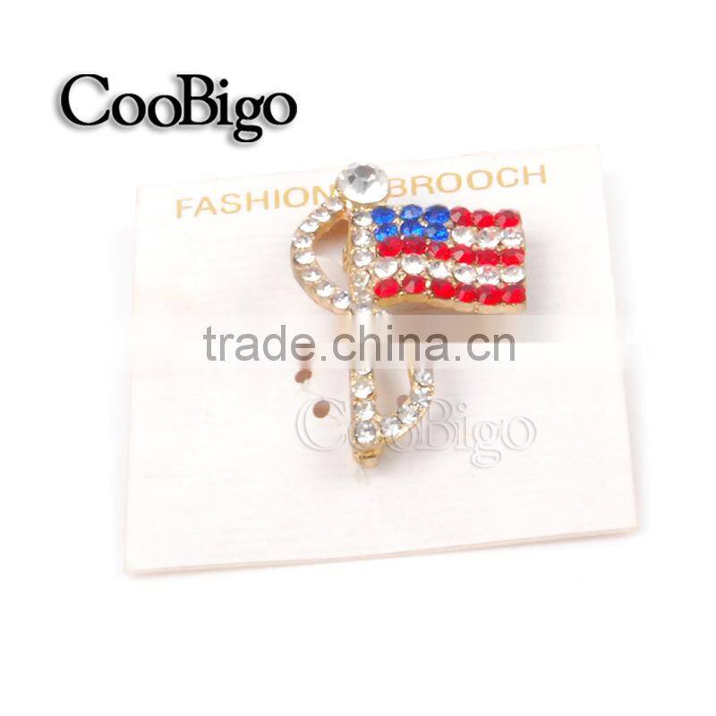 Fashion Jewelry Charming USA Flag Brooch Rhinestone Crystal Army Wedding Gift National Day Promotion Apparel Accessories