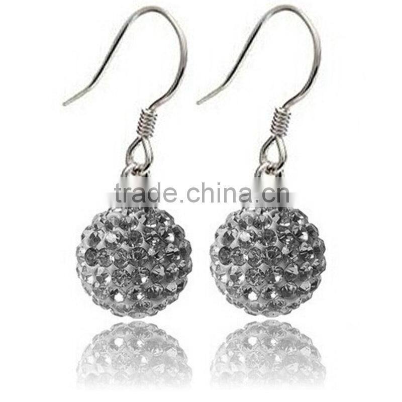 Sparkle CZ Crystal Ball 925 Silver Shamballa Hook Earring for Wedding Party
