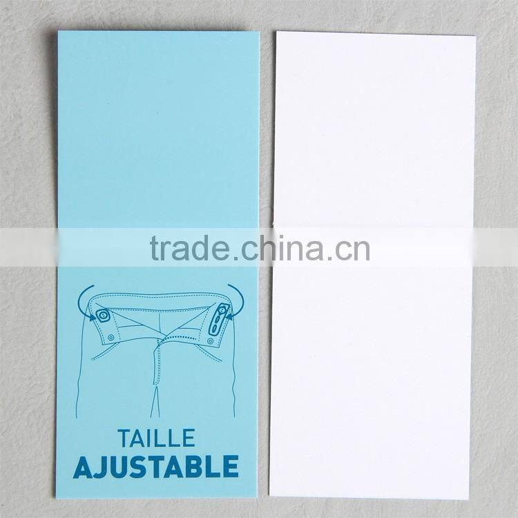 Blue folded paper hangtag for trousers