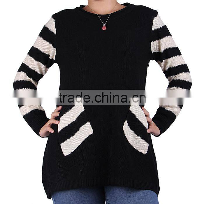 2015 fashion batwing sleeve stripes cotton women knitwear