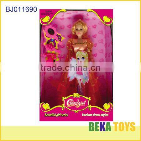 Europe style girl doll light yellow dress and fashion purple hair girl doll with cosmetic accessories