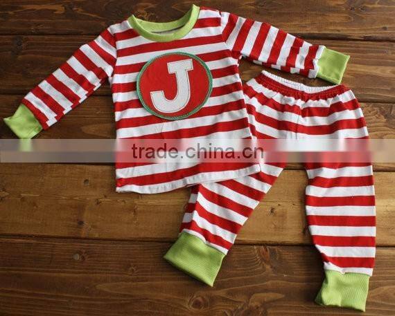 children christmas pajamas/organic cotton pajamas red&green dot&stripe