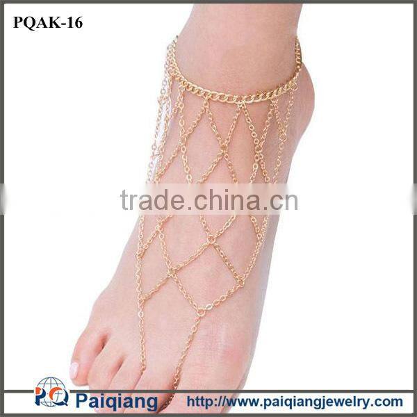 2015 Latest design elegant multi layer gold chains foot jewelry anklet