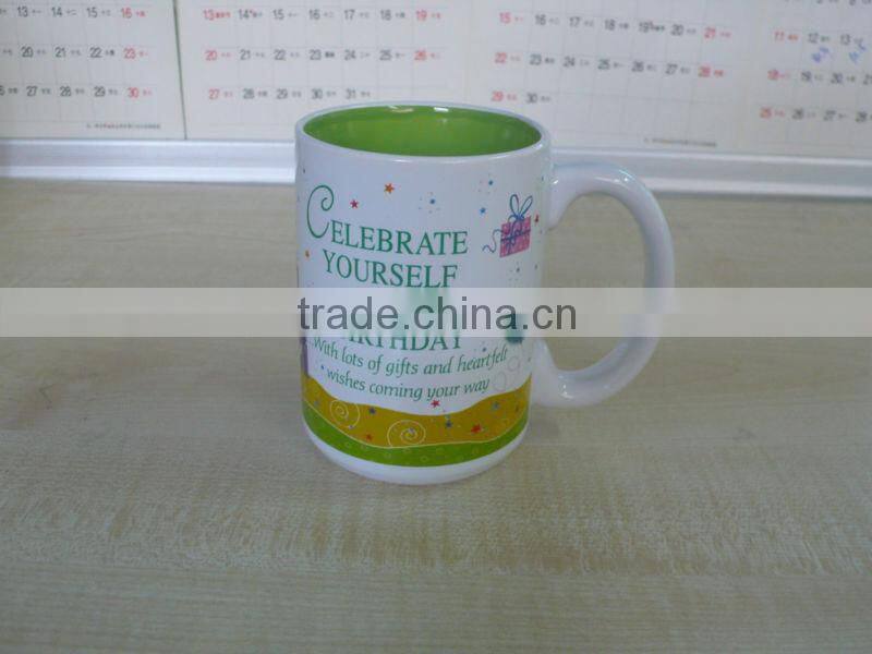 Inner Green Glazed Stoneware Promotional Mug for Brithday Gift