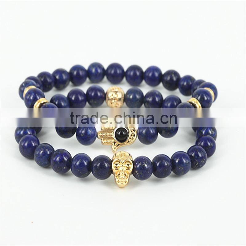 KJL-0100 New Design Black Natural Stone Lava Energy Beads Bracelet Black Agate Hamsa Bracelet For Uniex