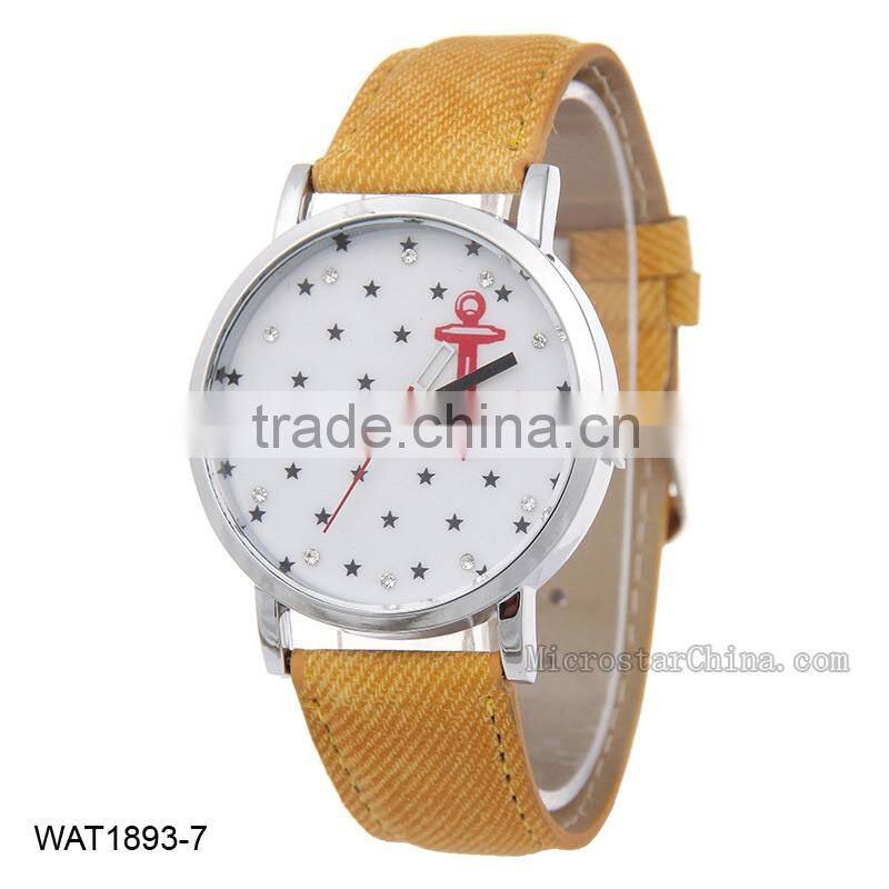 2016 Personalized Anchor Navy Blue Jean Wristwatch Canvas Wrist Watch