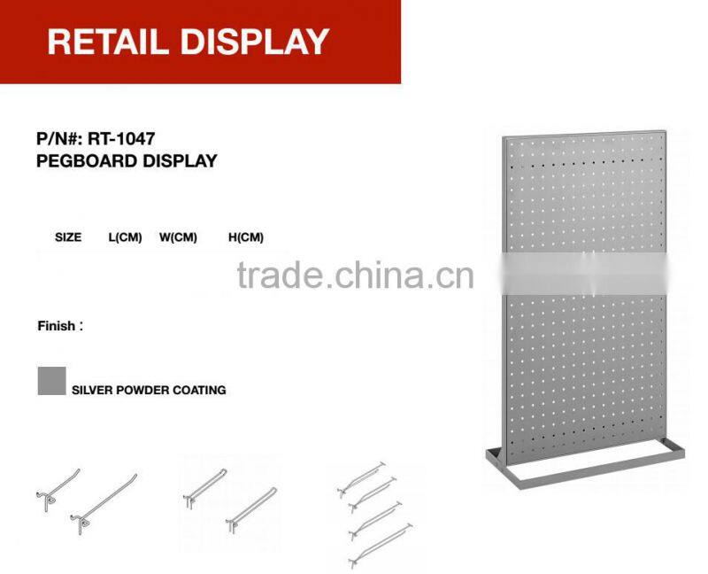 Silver Double Sided Floor Standing Metal Pegboard Display Stand
