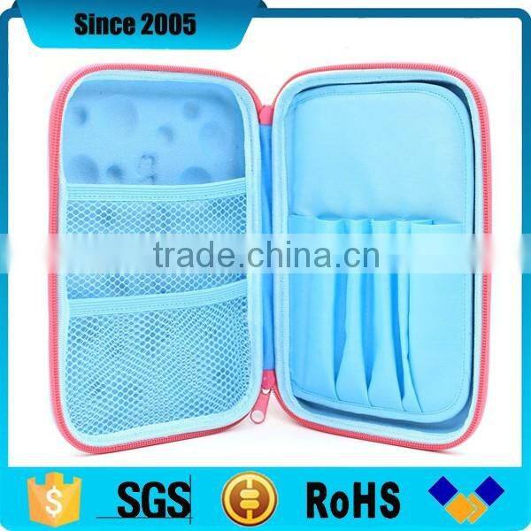 blue pu leather waterproof cover eva pencil travel case for schoolgirls
