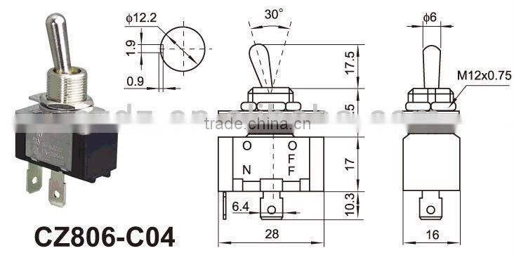 6A 125VAC ON-OFF 2P toggle switch,ignition switch for electric scooters