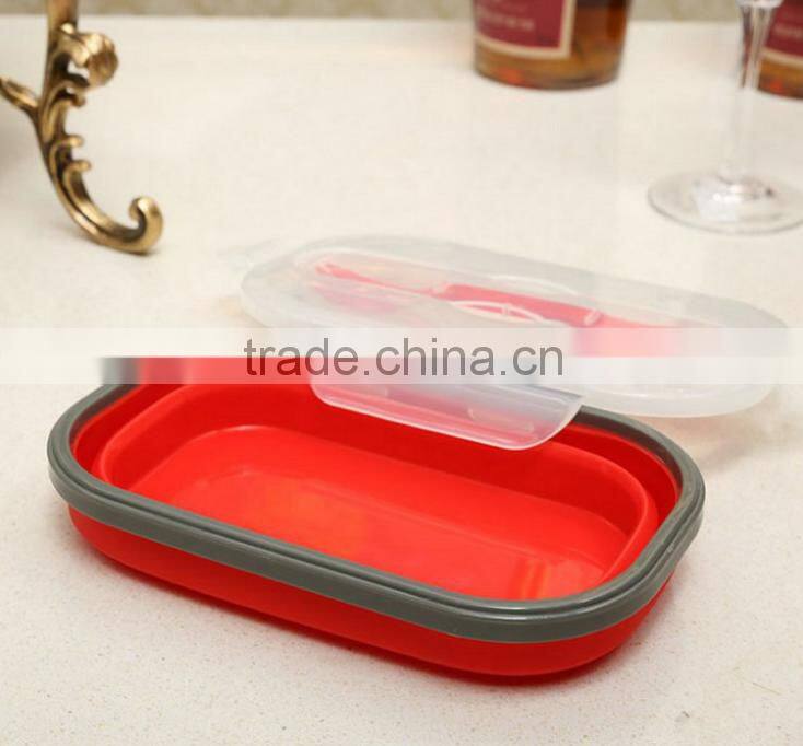 Blue Kitchen Foldable 1 Compartment Silicne Lunch Box