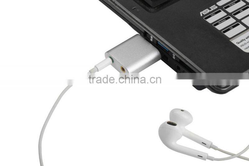 Portable Aluminum External USB Audio Adapter Sound Card driver with Stereo Headphone/Speaker