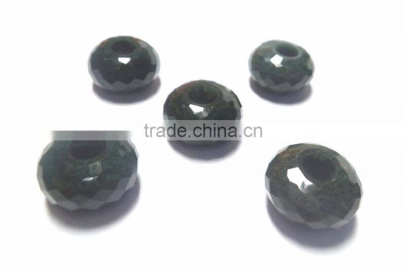 Green Jasper Fancy Faceted Handmade Roundel Big Hole Beads