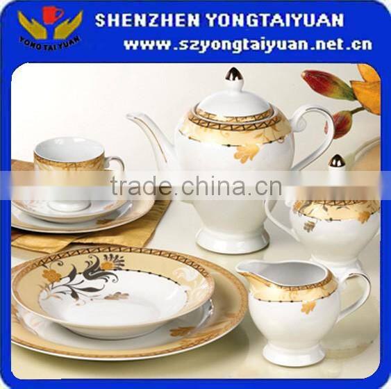 pottery tea cup saucer coffee set with full decal gold tea set
