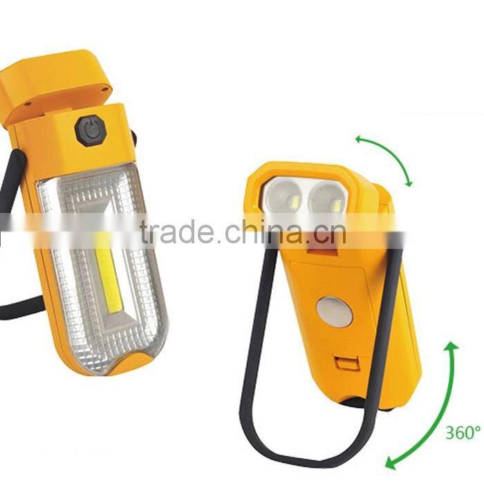 High lumen 360 degree rotate bracket 3AAA 3W COB+2pcs 1W LED working light magnet and hook torch light