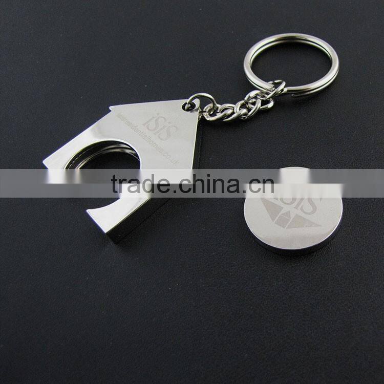 2016 promotion gifts Zinc Alloy House Trolley Coin Keychain with Agenty logo