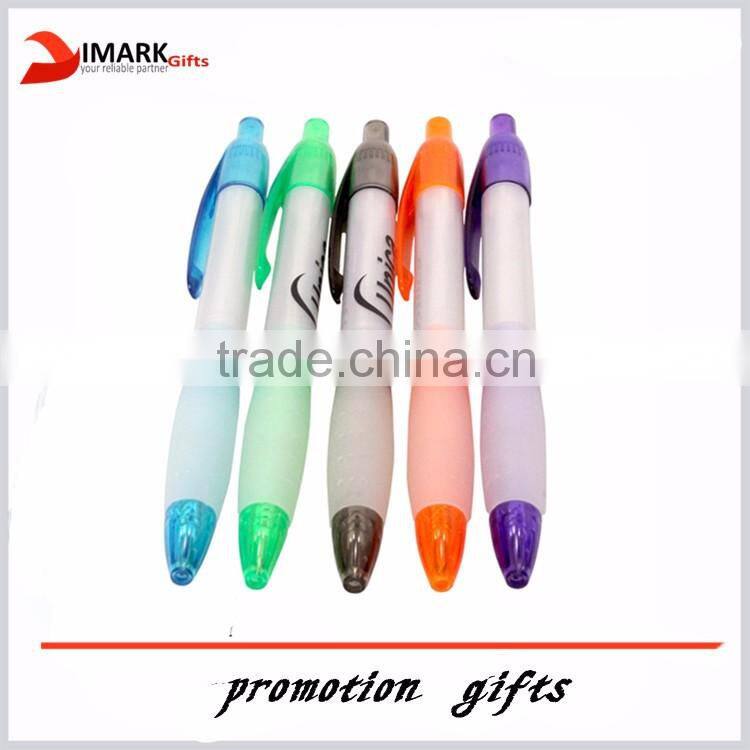 Factory hot sale stationery ball pen/translucent rubber gripper plastic pen