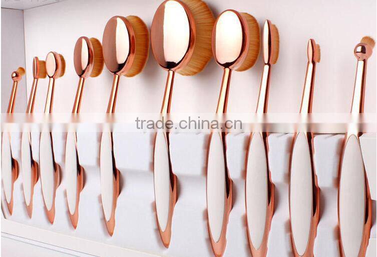Top Quality Custom Logo cosmetic Makeup brushes Rose gold and white Color 10pcs Oval Makeup Brush Set