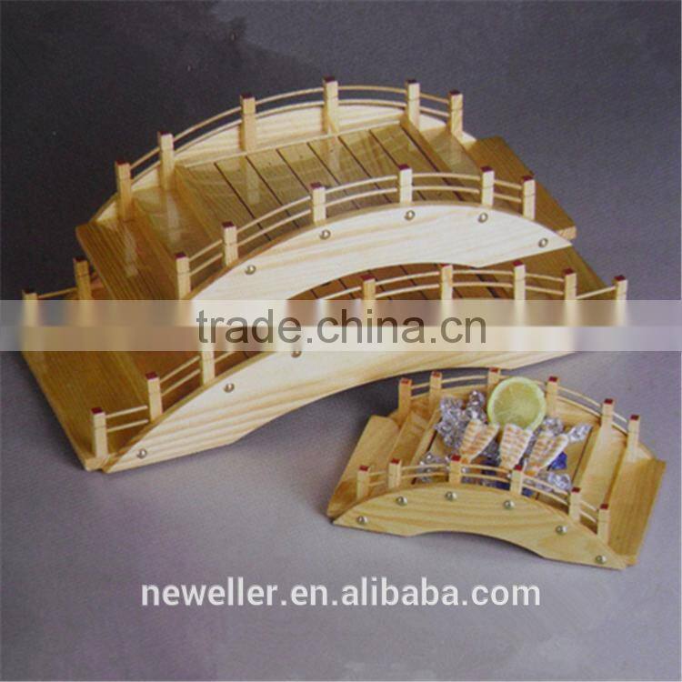 not flake natural cheap wood sushi bridge tray of various sizes