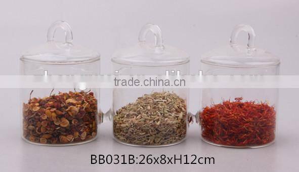 2014 new design high clear blown glass jar with glass lid used to storage food