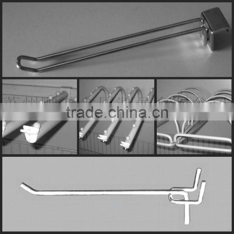 supermarkets shelves with metal pegboard hooks