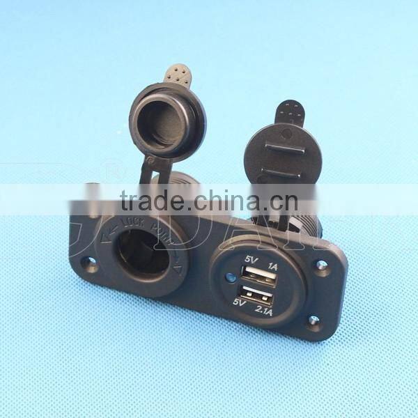 Panel Mounted Micro USB Car Charger 2 Port And Car 12V DC Socket