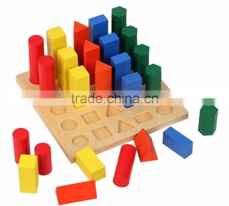 Ealy education Montessori Wood baby Toy Geometry Cylinder Ladder block puzzle
