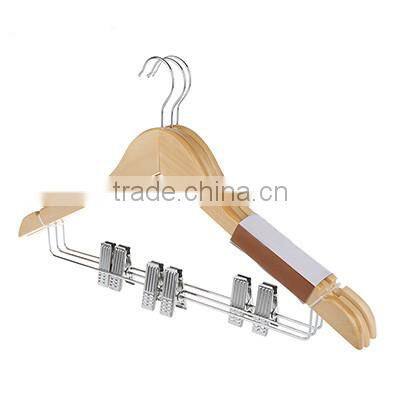 Lot Of 3 Wood Solid Wood Clothes Coat Hangers with Pant Clip