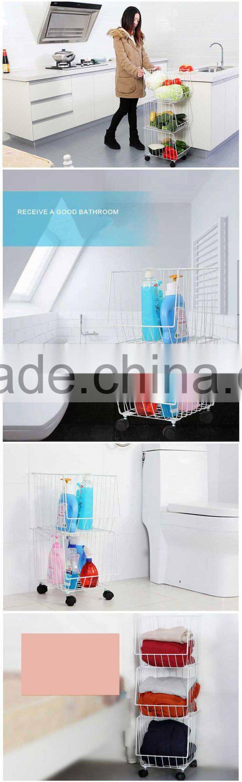 Kitchen Steel Wire Utility Cart Storage 3 Tier Shelf Rolling Wheels Basket