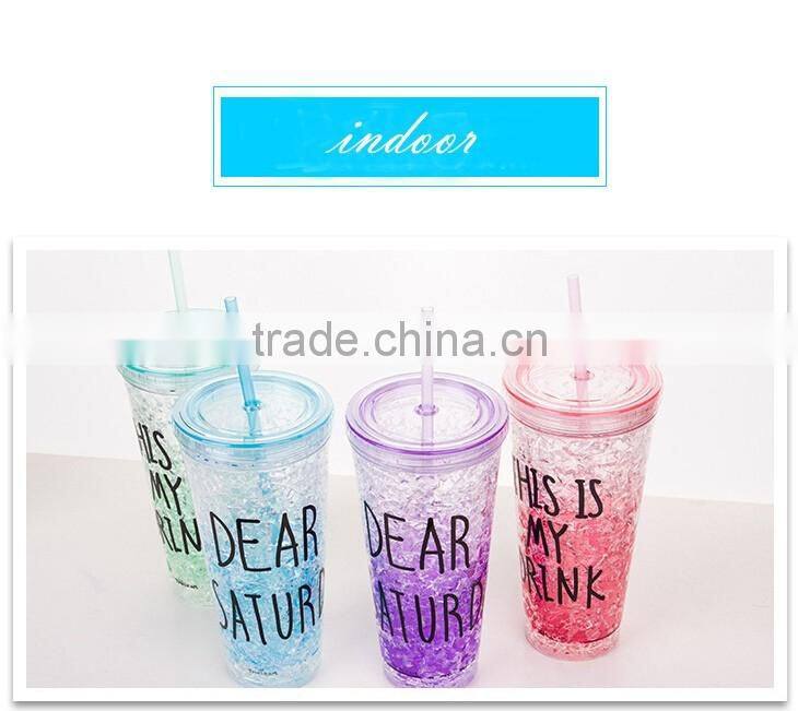 double wall plastic drinking mug with straw summer ice cup