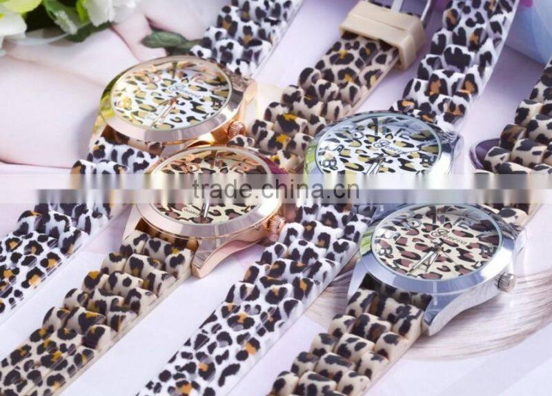 Women's Geneva Watch Leopard gold color Silicone Wristwatches Quartz Ladies dress watch dropship digital time Sport Watch